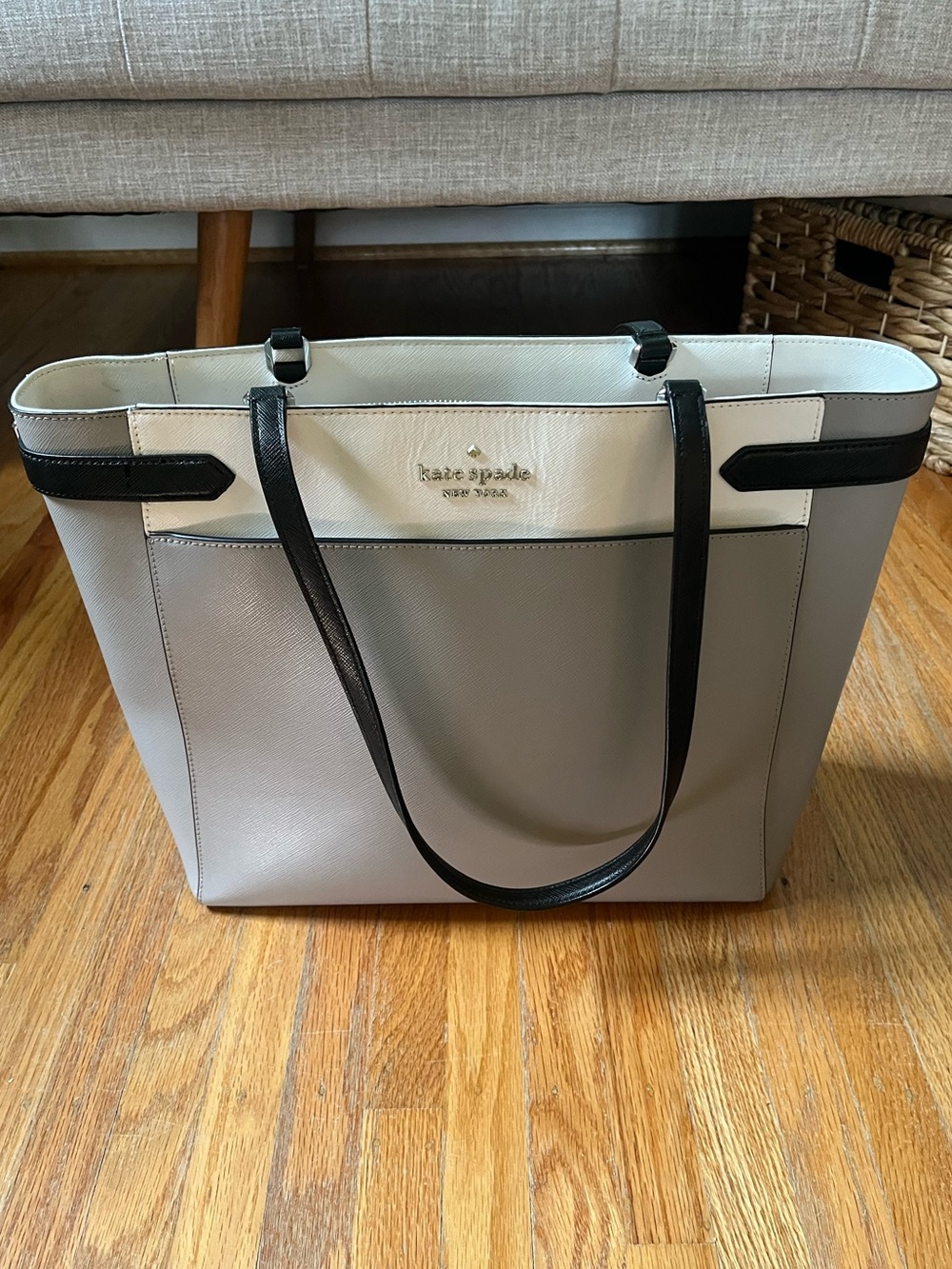 Kate Spade Staci Colorblock Laptop Tote Bag - Nimbus Gray Multi Saffiano Leather